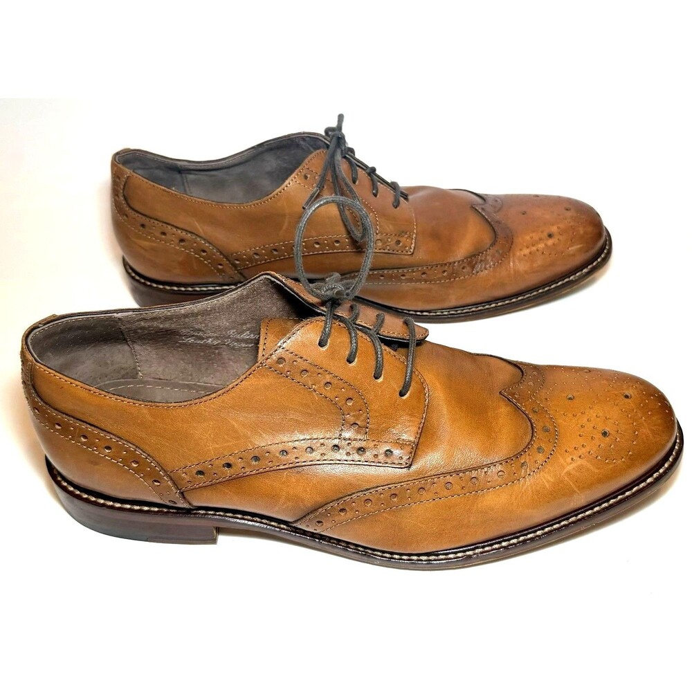 Joseph Abboud Italy Wingtip Derby Dress Shoes Men’s 10W Cognac Leather Brogue